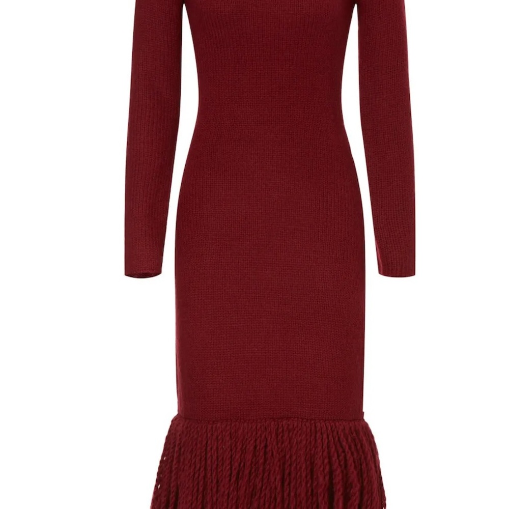 Elegant Long Sleeve Burgundy Knit Dress